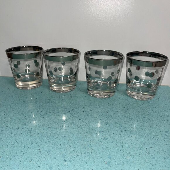 Dorothy Thorpe MCM Silver Rim Polka Dot Lowball Glasses Set of Four - Picture 11 of 11